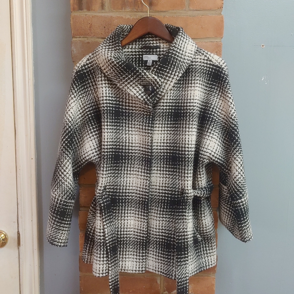 Linea Domani Black and White Houndstooth Belted Coat Size 16